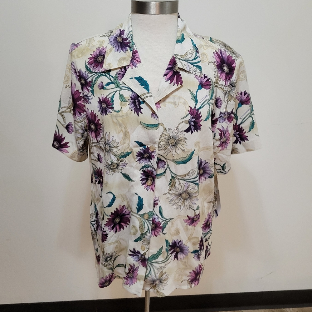 Vintage 80s Alfred Dunner Floral Print Blouse NWT